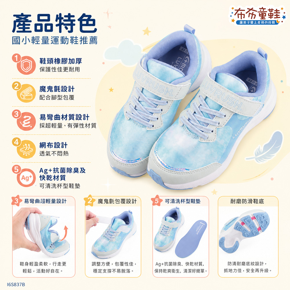 Moonstar日本LUVRUSH晶透冰藍大童機能運動鞋